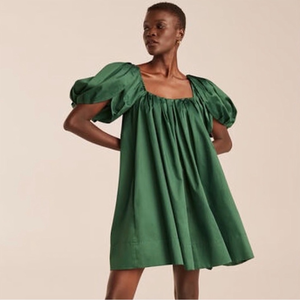 Rebecca Taylor Green Puff Sleeve Mini Dress